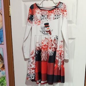 Girls' Red and White Snowman Holiday Casual Dress